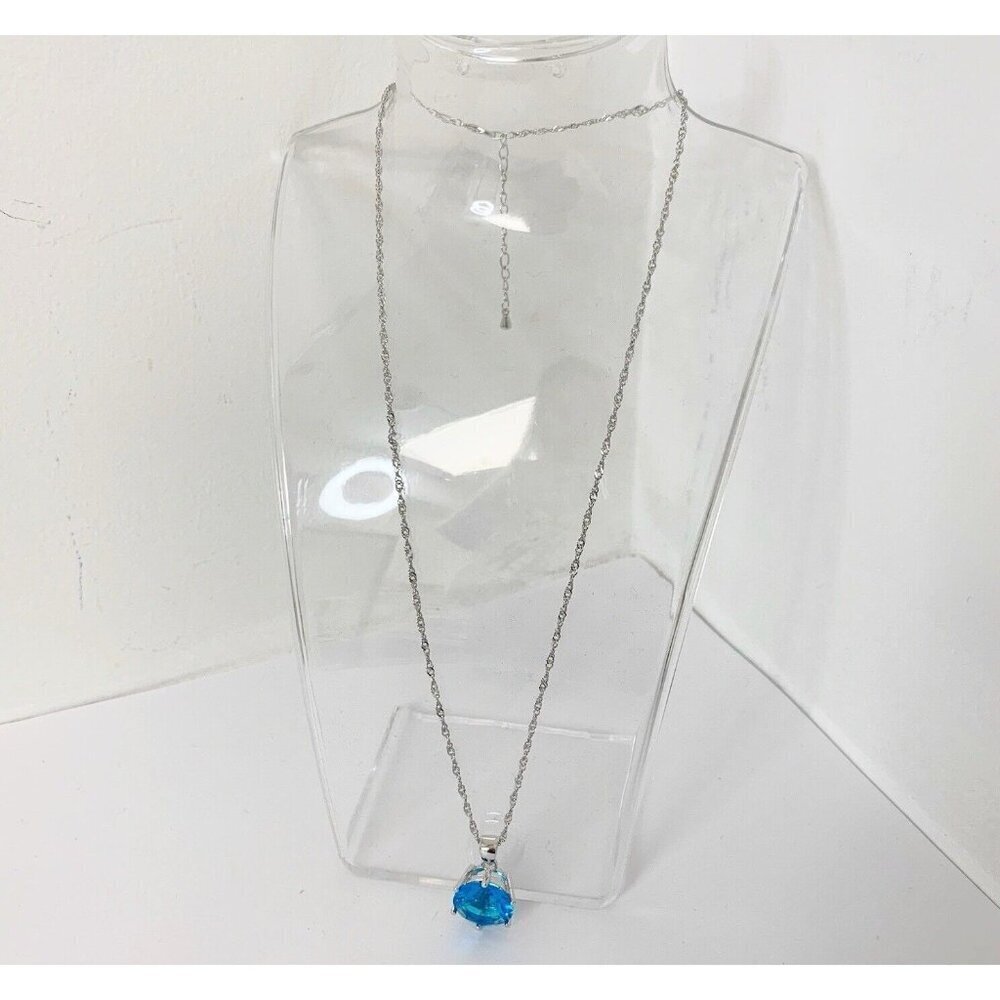 Sterling Silver 925 Blue lab made Topaz Necklace New